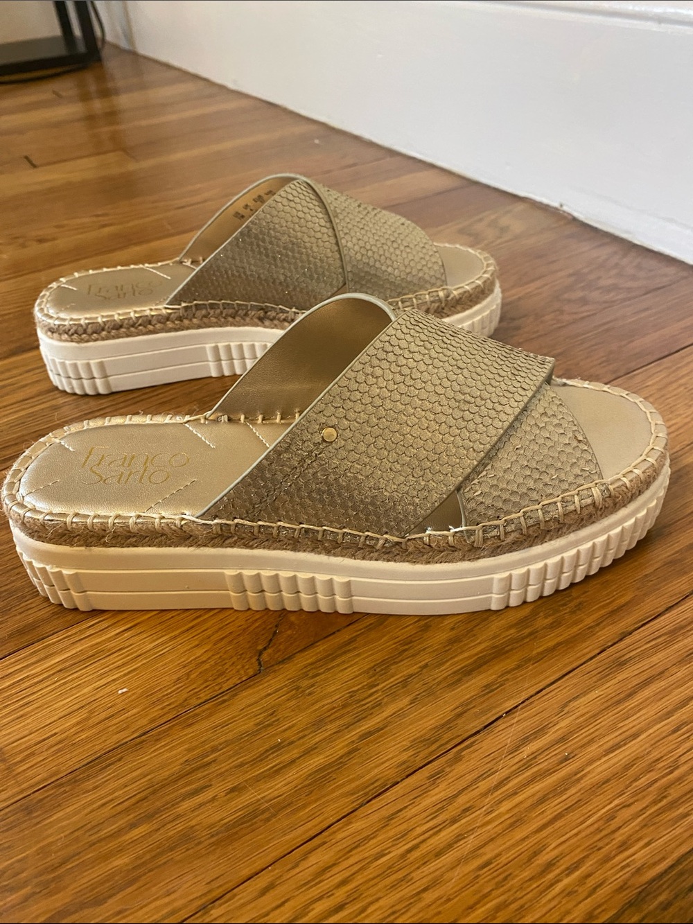 Franco Sarto Metallic Woven Espadrille Platform Slide Sandals - Picture 6 of 8